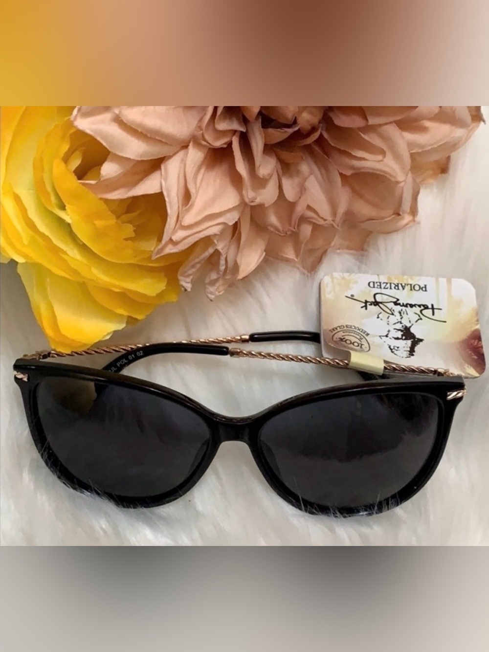 Black Framed Women’s Panama Jack Sunglasses with Rose Gold Twisted Arms NEW!
